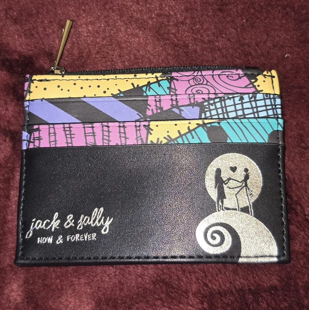 Disney Jack & Sally Black Multicolor Zip Card Wallet
